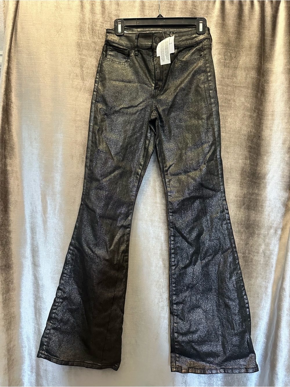 NWT, American Eagle Outfitters Shimmery Black Flare Jeans